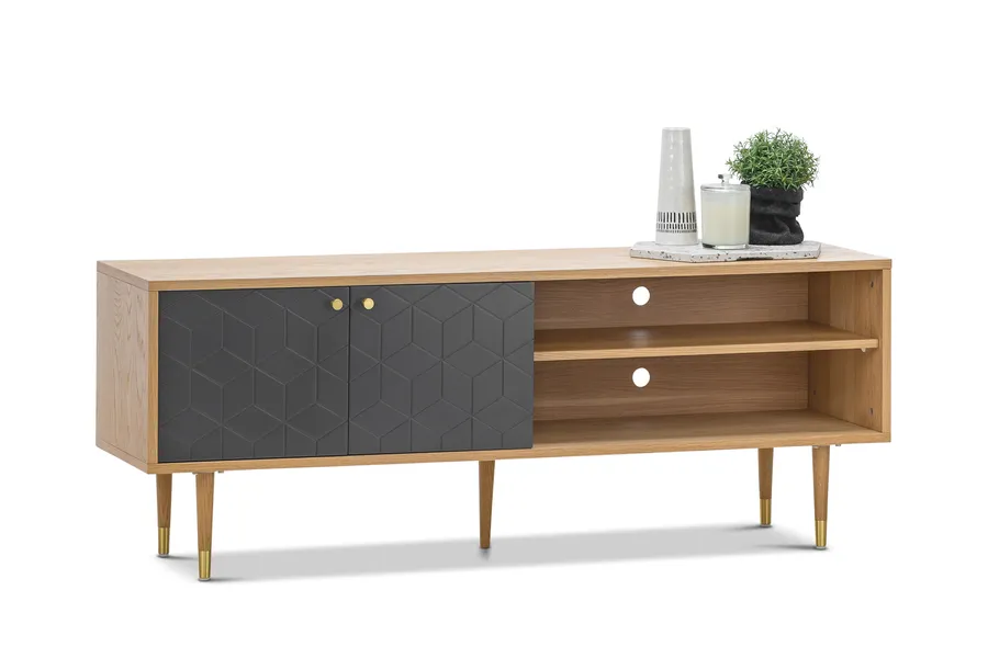 Hexii Oak Entertainment Unit, Natural & Grey