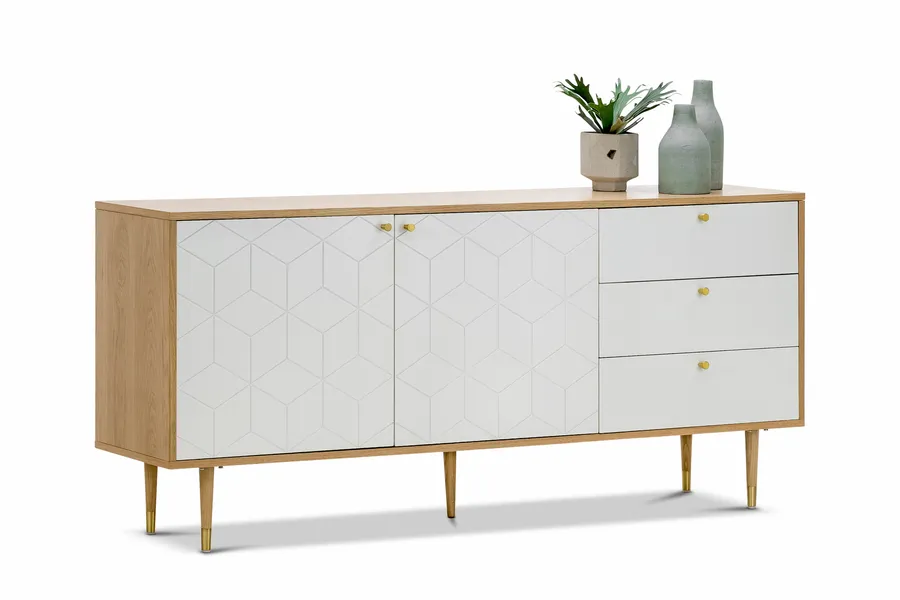 Hexii Oak Sideboard Buffet, Natural & White