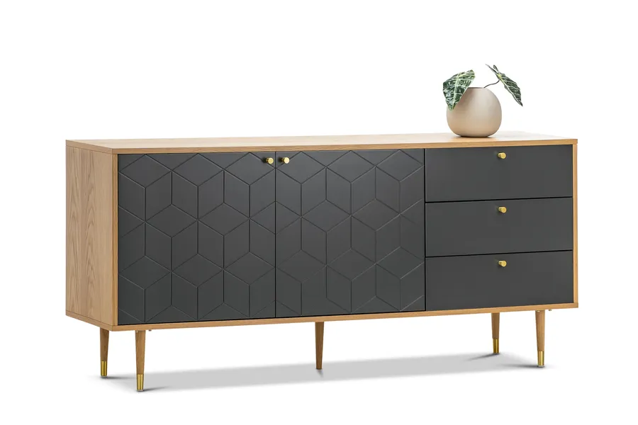 Hexii Oak Sideboard Buffet, Natural & Grey