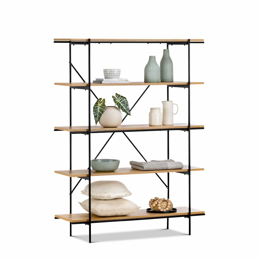 Xaviar Large Oak Bookshelf Rack, Natural & Black
