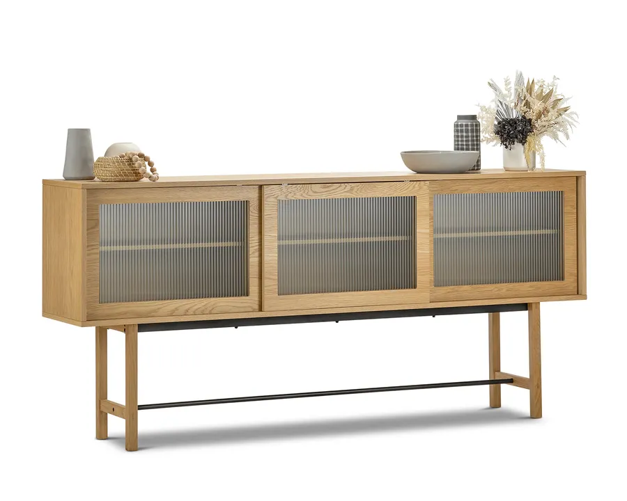 Arae Fluted Glass Sideboard, Natural Oak