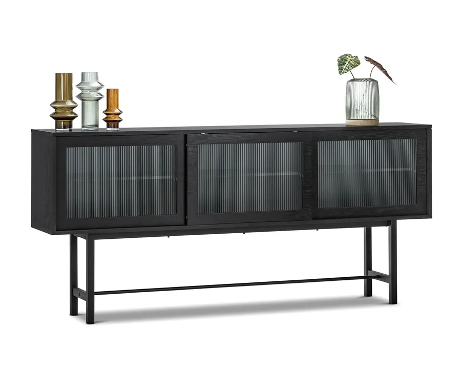 Arae Fluted Glass Sideboard, Black Oak