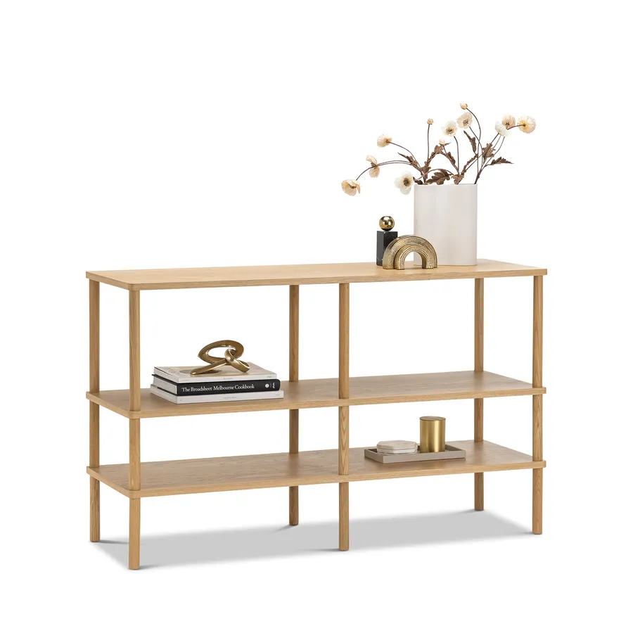 Rakie Wide Shelving Unit, Natural Oak