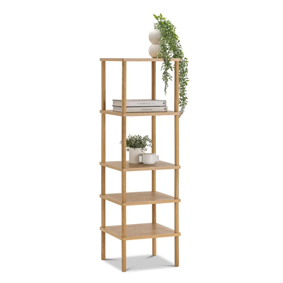 Rakie Tall Shelving Unit, Natural Oak