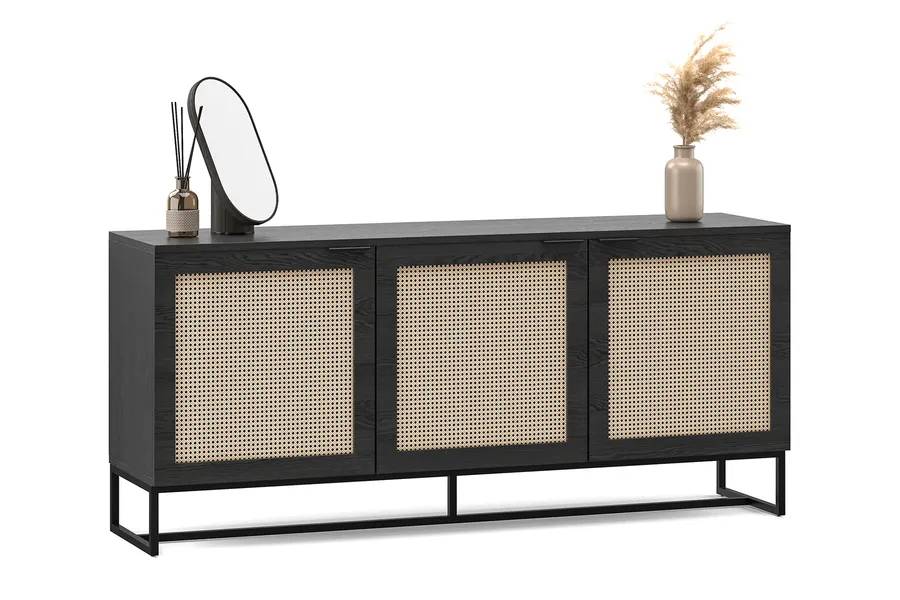 Hendrick Rattan 3 Door Sideboard, Black Oak