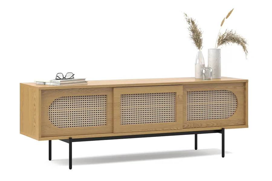 Fenton Woven Rattan TV Entertainment Unit, Natural Oak