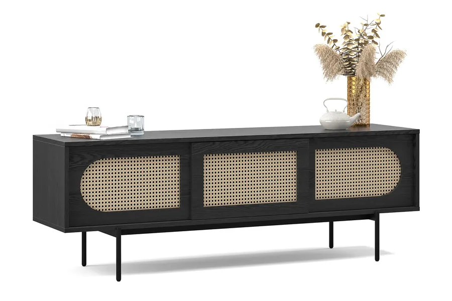 Fenton Woven Rattan TV Entertainment Unit, Black Oak