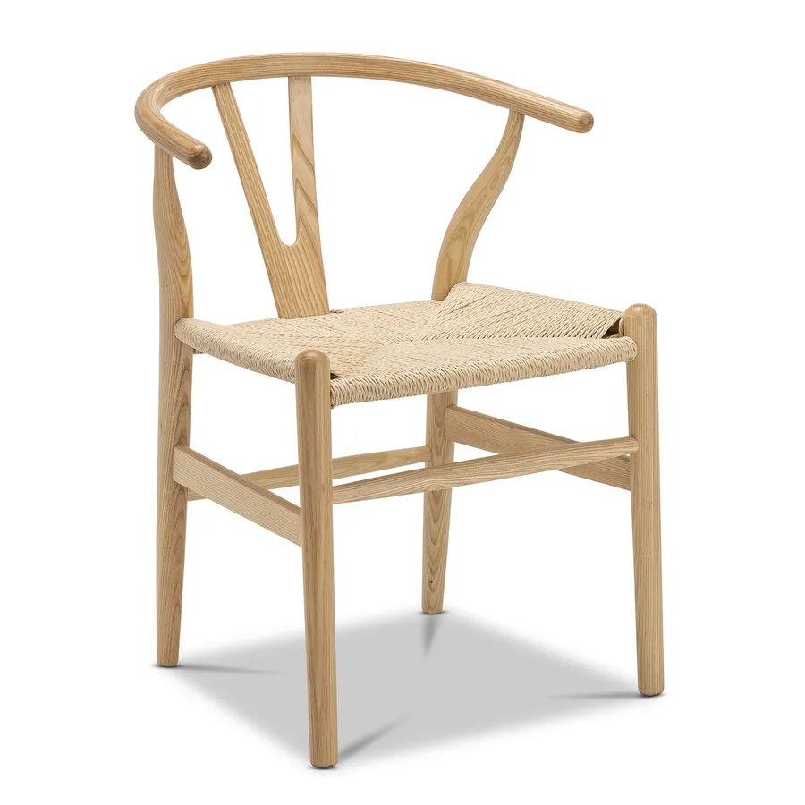 Arche Set of 2 Solid Ashwood Woven Cord Dining Chair, Natural