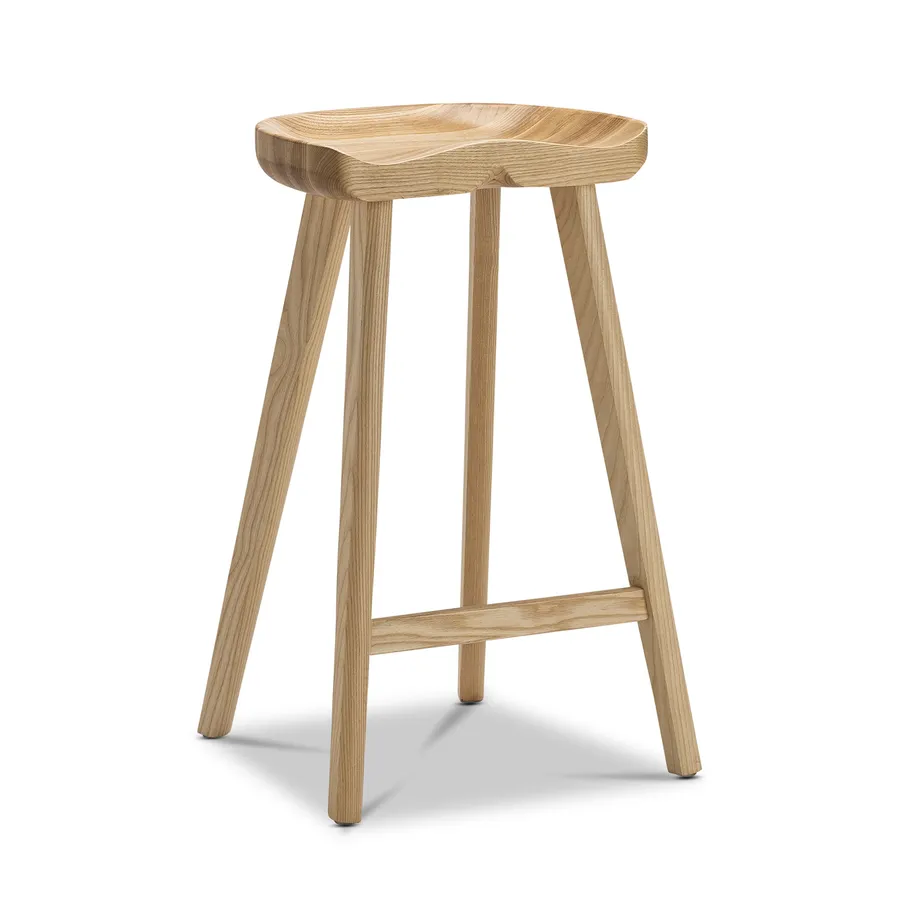 Moku Set of 2 Solid Ashwood Tractor Seat Barstool, Natural