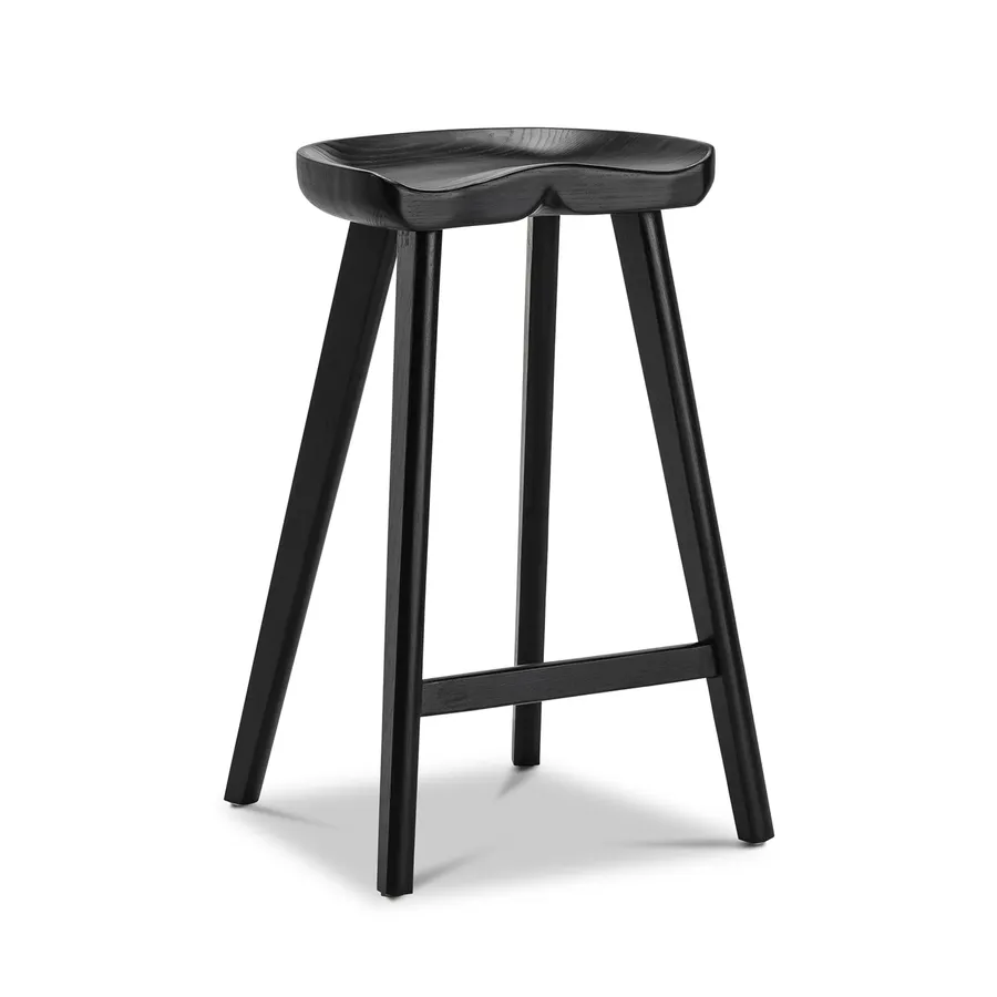 Moku Set of 2 Solid Ashwood Tractor Seat Barstool, Black