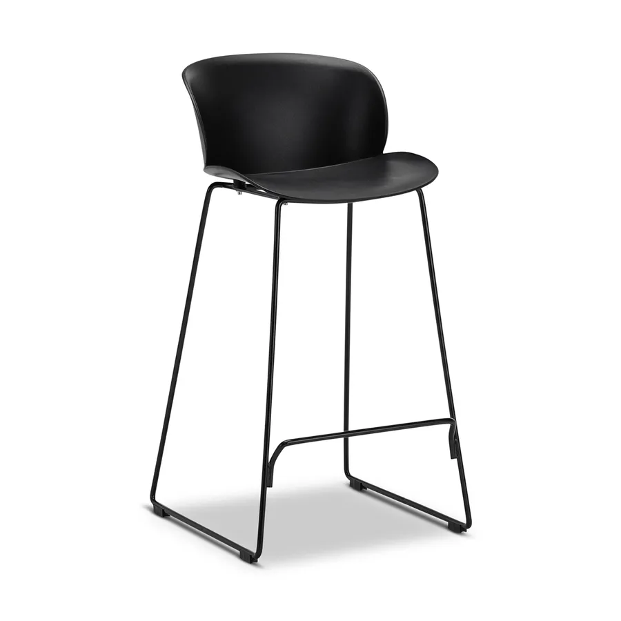 Koa Set of 2 65cm High Back Sled Barstool, Black