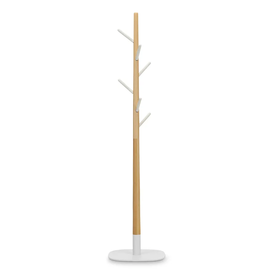 Kinn Solid Ashwood Coat Rack, White & Natural