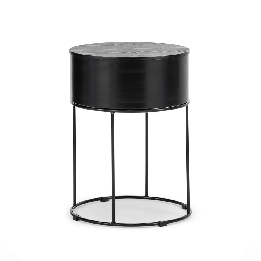 Nyah Round Storage Side Table, Matte Black