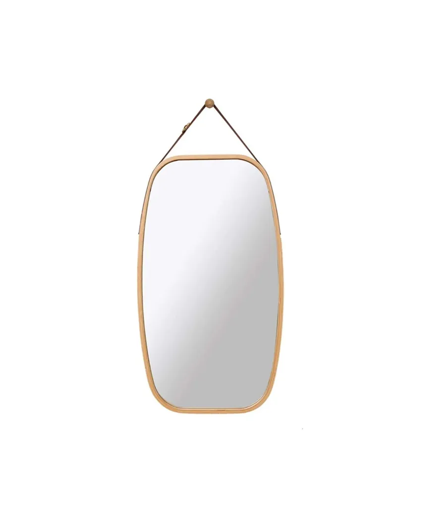 Oval Bamboo Frame and Leather Strap Wall Mirror 74cm x 43cm