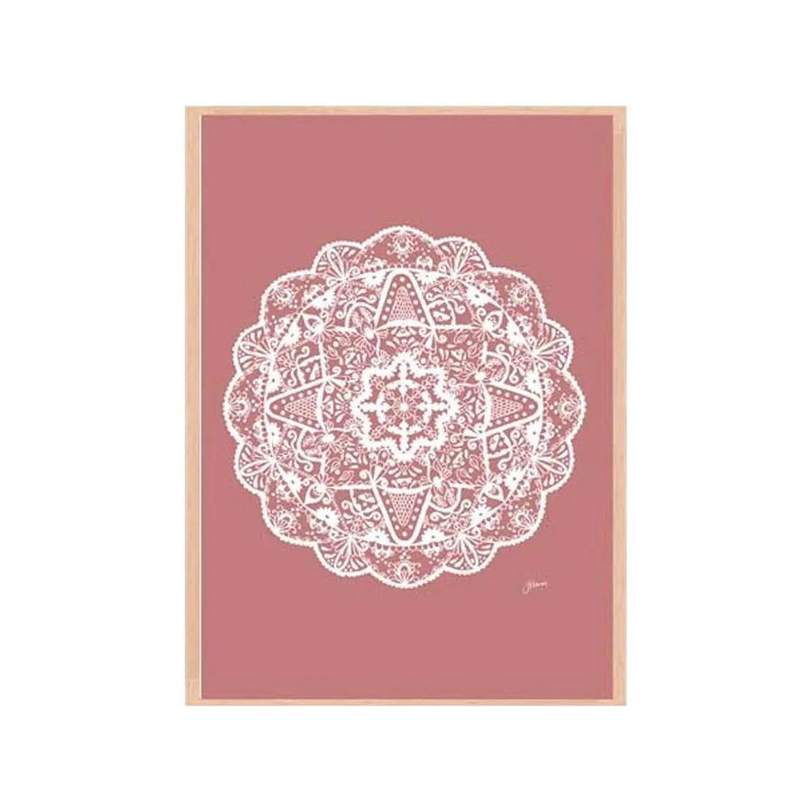 Marrakesh Mandala in Blush Pink Solid Fine Art Print | FRAMED Tasmanian Oak Boxed Frame A3 (29.7cm x 42cm) With White Border
