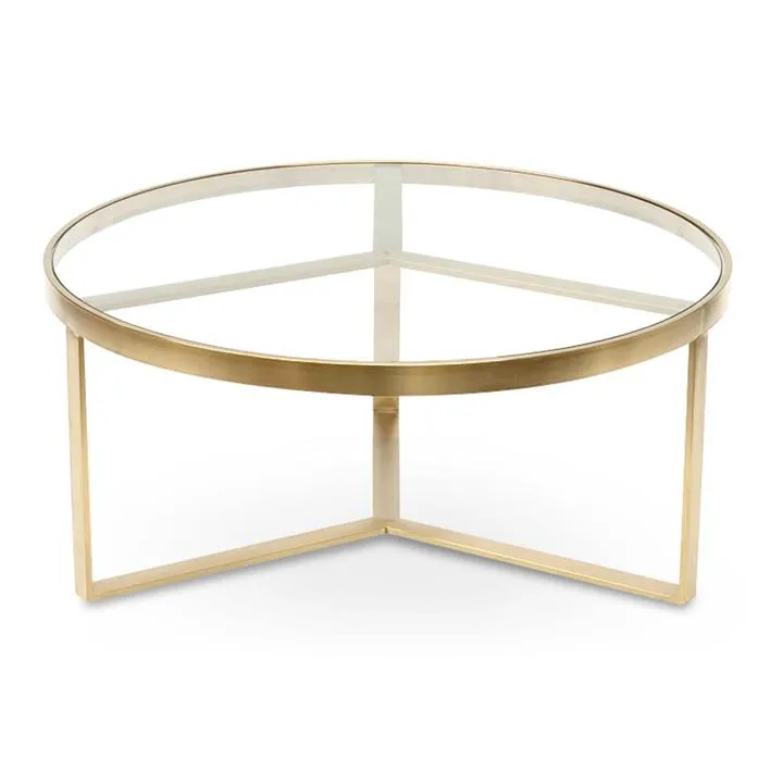 Marcelo 90cm Round Glass Coffee Table - Brushed Gold Base by Interior Secrets - AfterPay Available