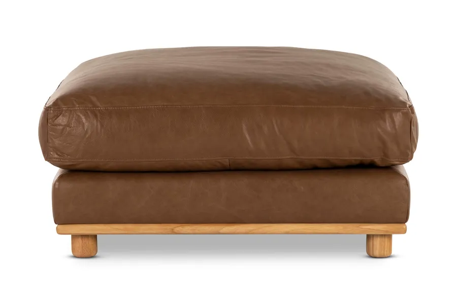 Nevada Leather Modern Ottoman, Tan, by Lounge Lovers