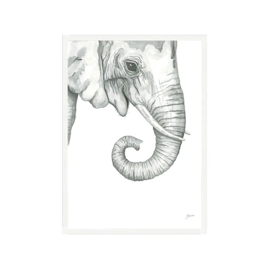 Eva the Elephant Fine Art Print | FRAMED White Boxed Frame A3 (29.7cm x 42cm)