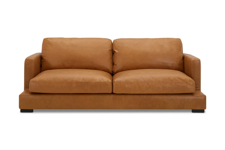 Long Beach Leather Modern 3 Seat Sofa, Tan, by Lounge Lovers