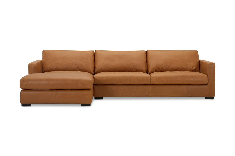Urban Modern Left-Hand Chaise Sofa, Tan Leather, by Lounge Lovers
