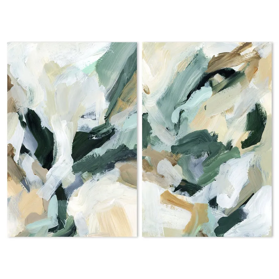 Green And Mustard Abstract, Set Of 2