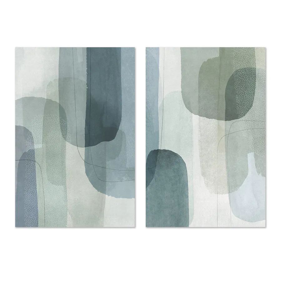 Painted Curves Green, Style A & Style B, Set Of 2