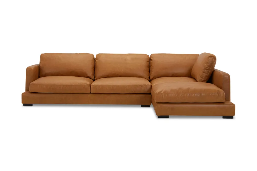 Long Beach Leather Right-Hand Corner Sofa, Tan, by Lounge Lovers
