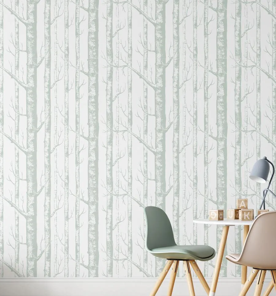 Birch Trees In Sage Wallpaper