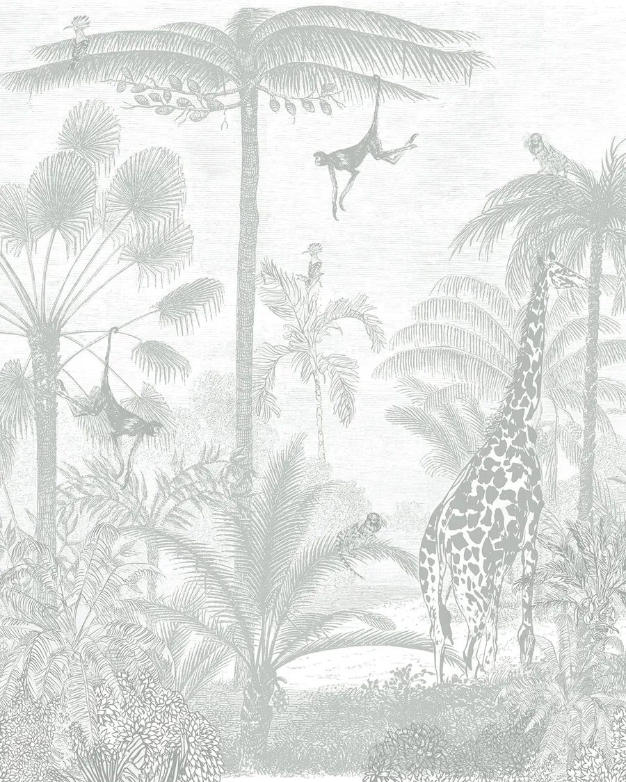 Vintage Jungle in Soft Sage Wallpaper Mural