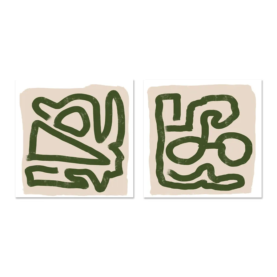 Green Scribble, Style A & E, Set Of 2