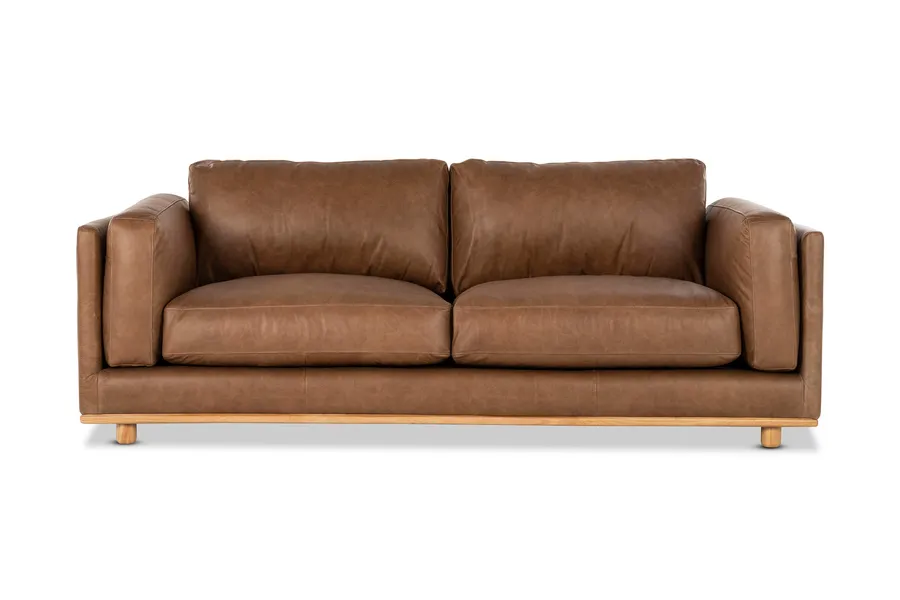 Nevada 3 Seat Leather Sofa, Tan, by Lounge Lovers