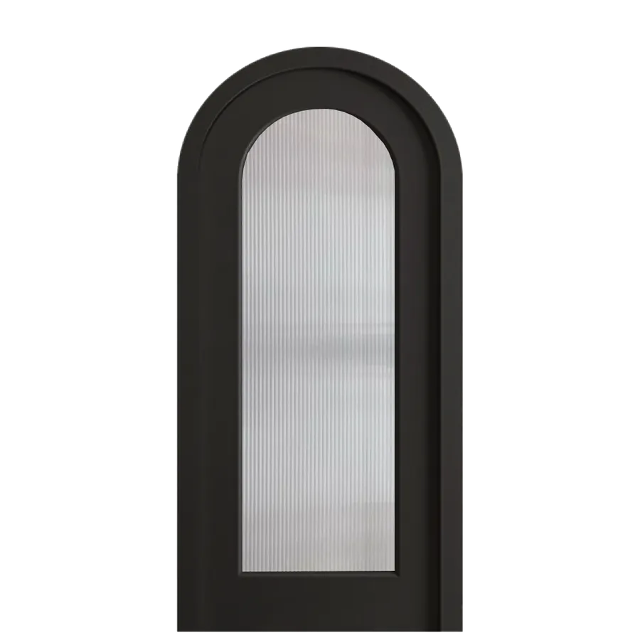 BLACK NUVOU ARCH DOOR WITH REEDED GLASS INLAY