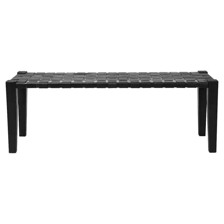 Gimojo Woven Leather & Timber Bench, Black