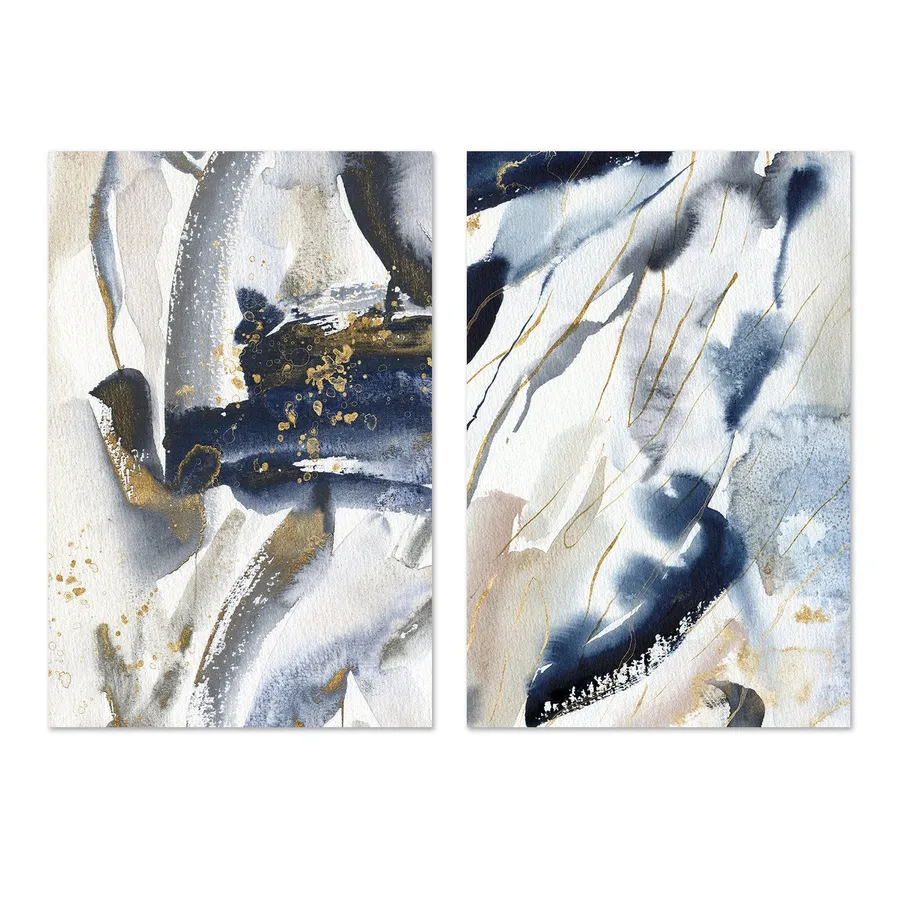 Gold And Navy Watercolour, Style A & B, Set Of 2