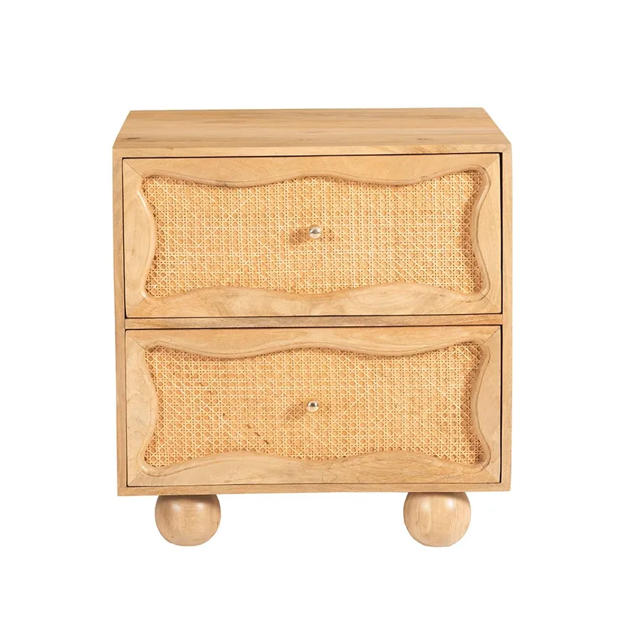 Baxter Mango Wood and Rattan Bedside Table - 2 Drawer