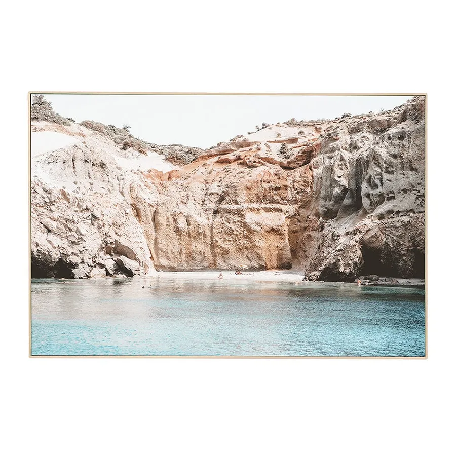 Grecian Cliffs Framed Natural Veneer Framed Canvas - 120cm X 80cm