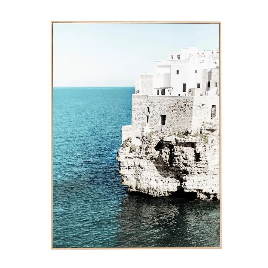 Italian Village Natural Veneer Framed Canvas - 75cm x 100cm