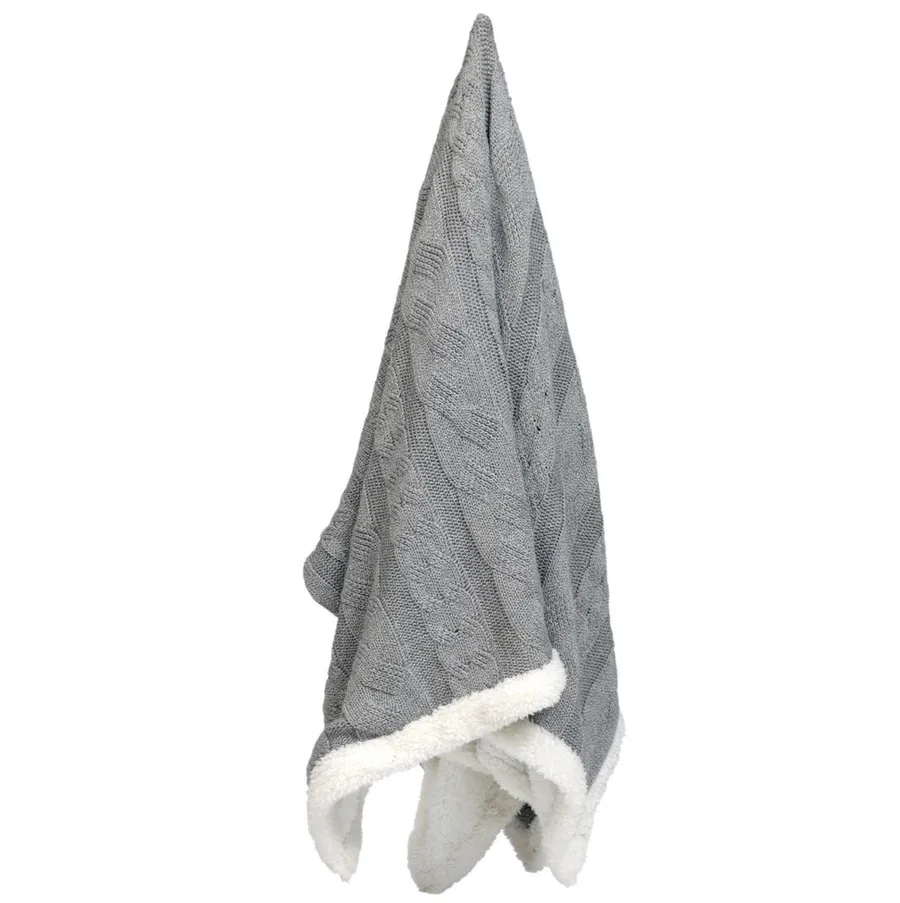 Sherpa Fur Knitted Throw Grey - 170cm x 130cm