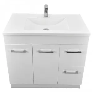 Tannah Vanity 2 Door 2 Drawer 900mm Right Hand With Kick 1 Tap Hole | Made From Marble In White By Raymor