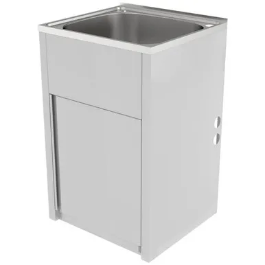 Projix Laundry Cabinet 45L 600mm X 500mm With Bypass Plug & Waste | Made From Stainless Steel In White By Raymor