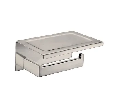 Edge II Toilet Roll Holder With Shelf Finish | Made From Stainless Steel In Brushed Nickel By Raymor