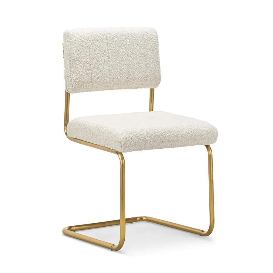 Myah Set of 2 Cantilever Dining Chair, Cream Bouclé & Brushed Gold