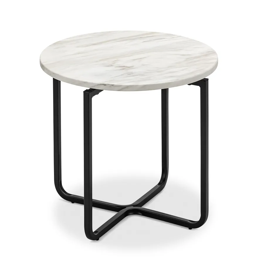 Clarina Ivory Marble Round Side Table, Black