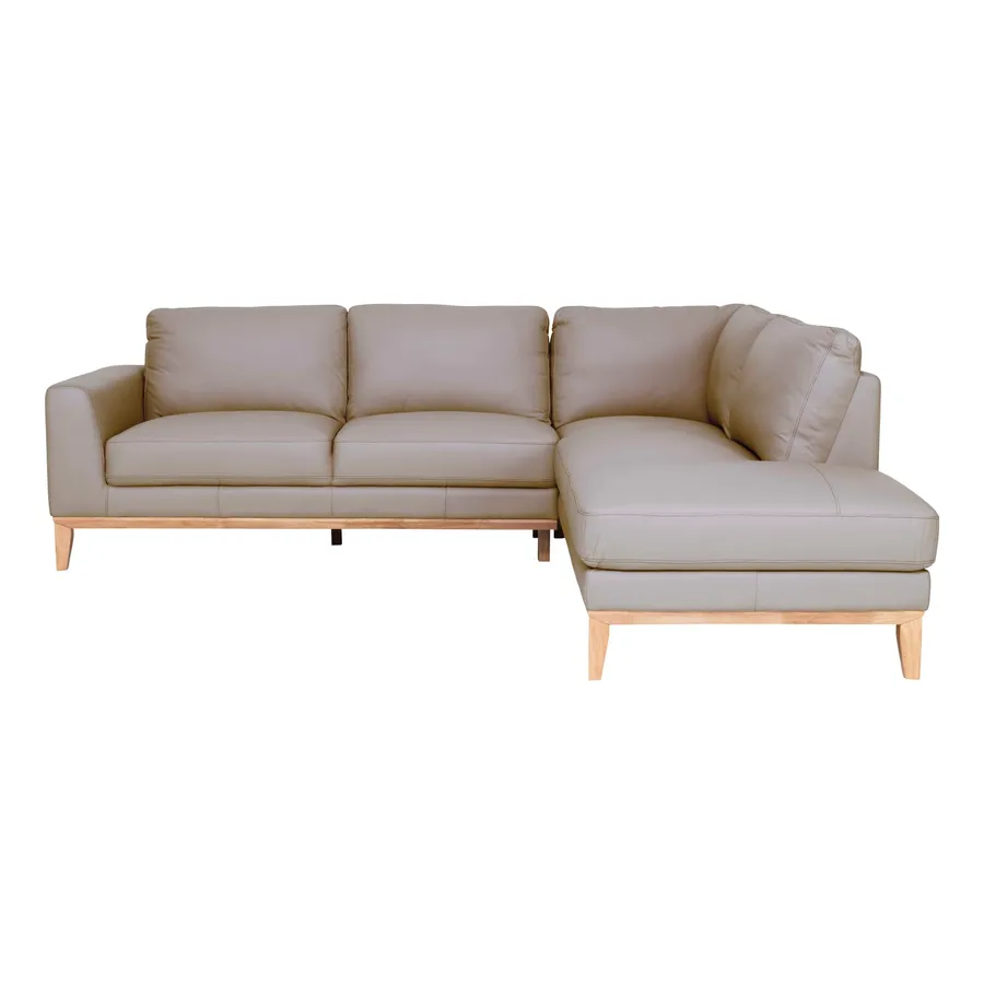 Dante 2.5 Seater Sofa + Chaise RHF in Leather Light Mocha