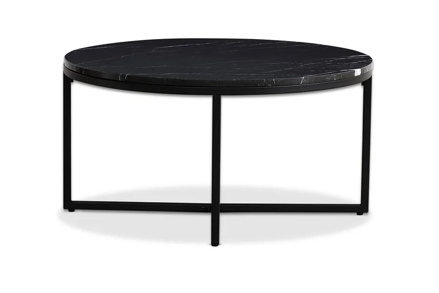 Venus Round Black Modern Coffee Table, White Marble, by Lounge Lovers by Lounge Lovers Style