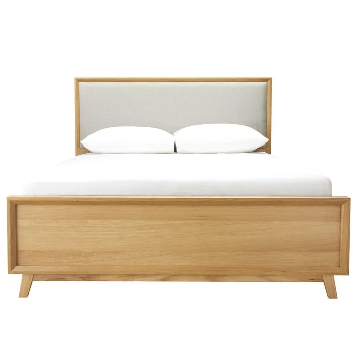 Morgan Oak Bed Frame with Upholstered Headboard