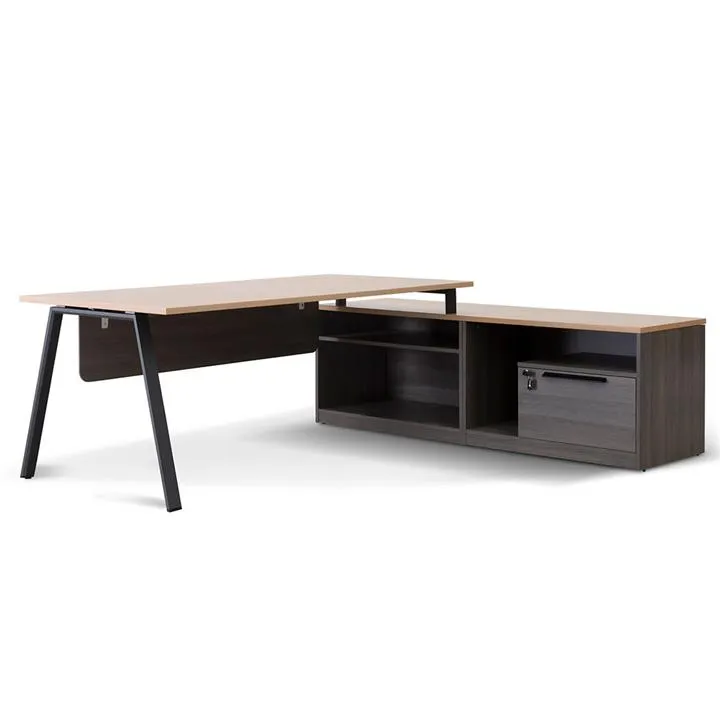Cuevas 2.2m Right Return Office Desk - Black with Natural Top by Interior Secrets - AfterPay Available