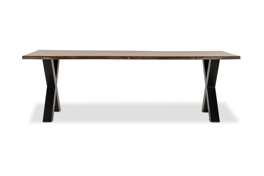 Dakota Cross 240cm Dining Table, Solid Acacia Wood, Walnut, by Lounge Lovers