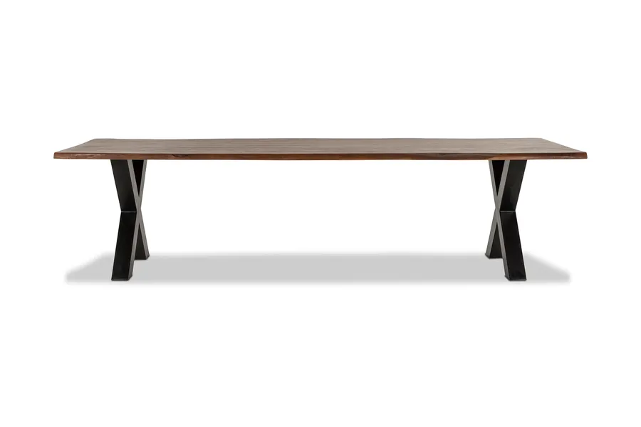 Dakota Cross 300cm Dining Table, Solid Acacia Wood, Walnut, by Lounge Lovers