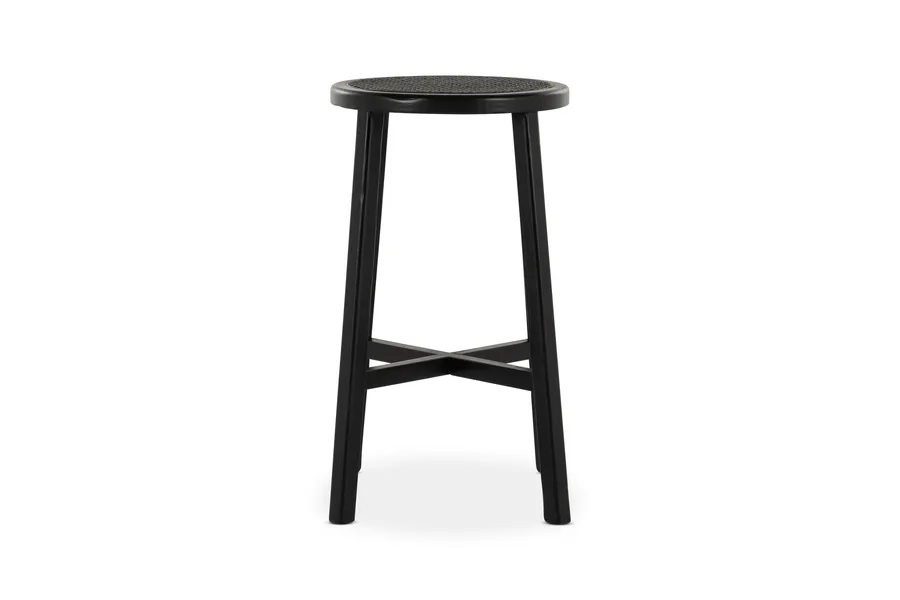 Avalon Bar Stool, Black Solid Elm Timber Frame Rattan Seat, by Lounge Lovers